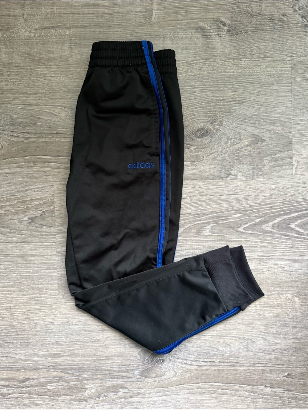 adidas Boy’s S(8) Black Jogger Athletic Sweatpants with Royal Blue Stripe